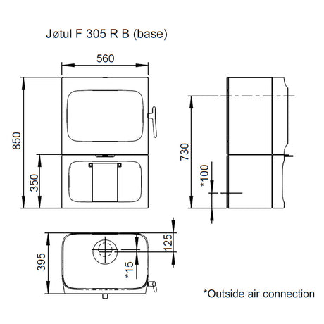 Jotul F305 Wood Burning Stove with Base Unit - Black