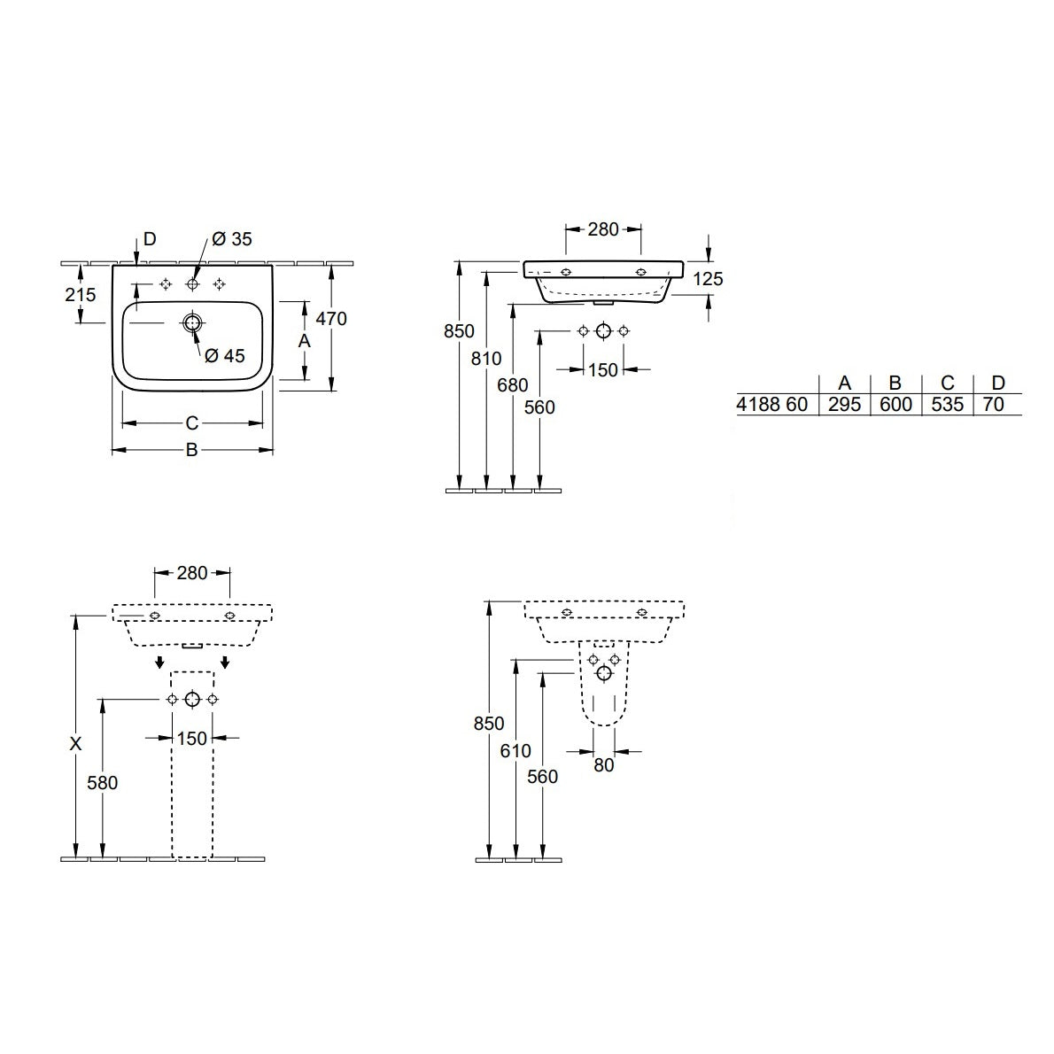 Villeroy & Boch Architectura Washbasin With Overflow - White Alpin - Available in 2 Sizes