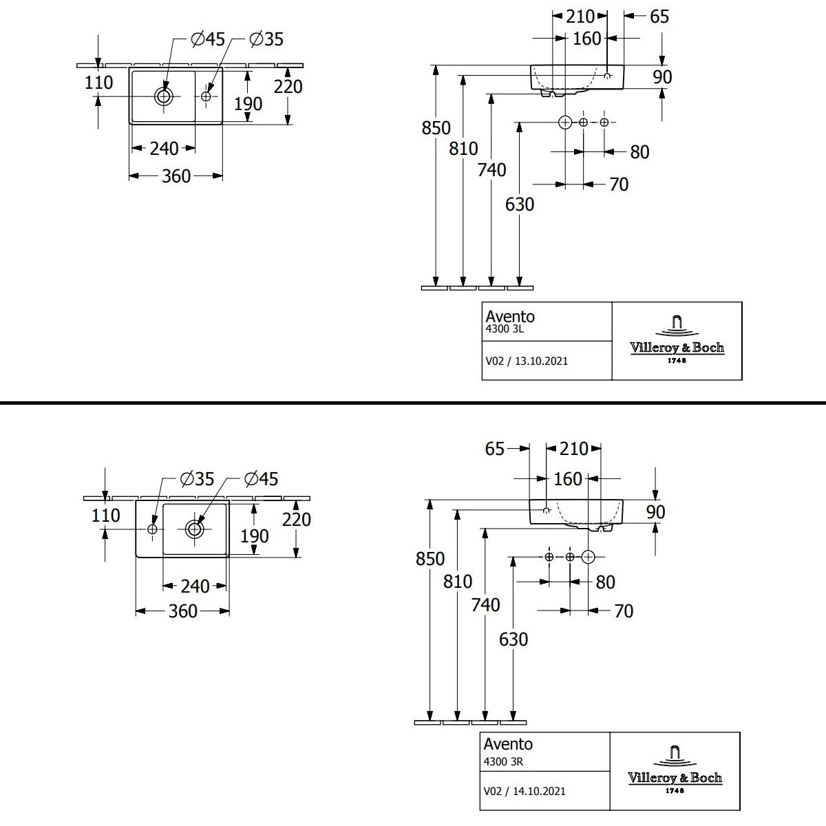 Villeroy & Boch Avento Handwash Basin - 360 x 220 x 110 mm