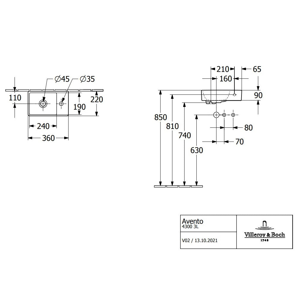 Villeroy & Boch Avento Vanity Unit, 1 Door Left Hand - 340 x 514 x 202 mm