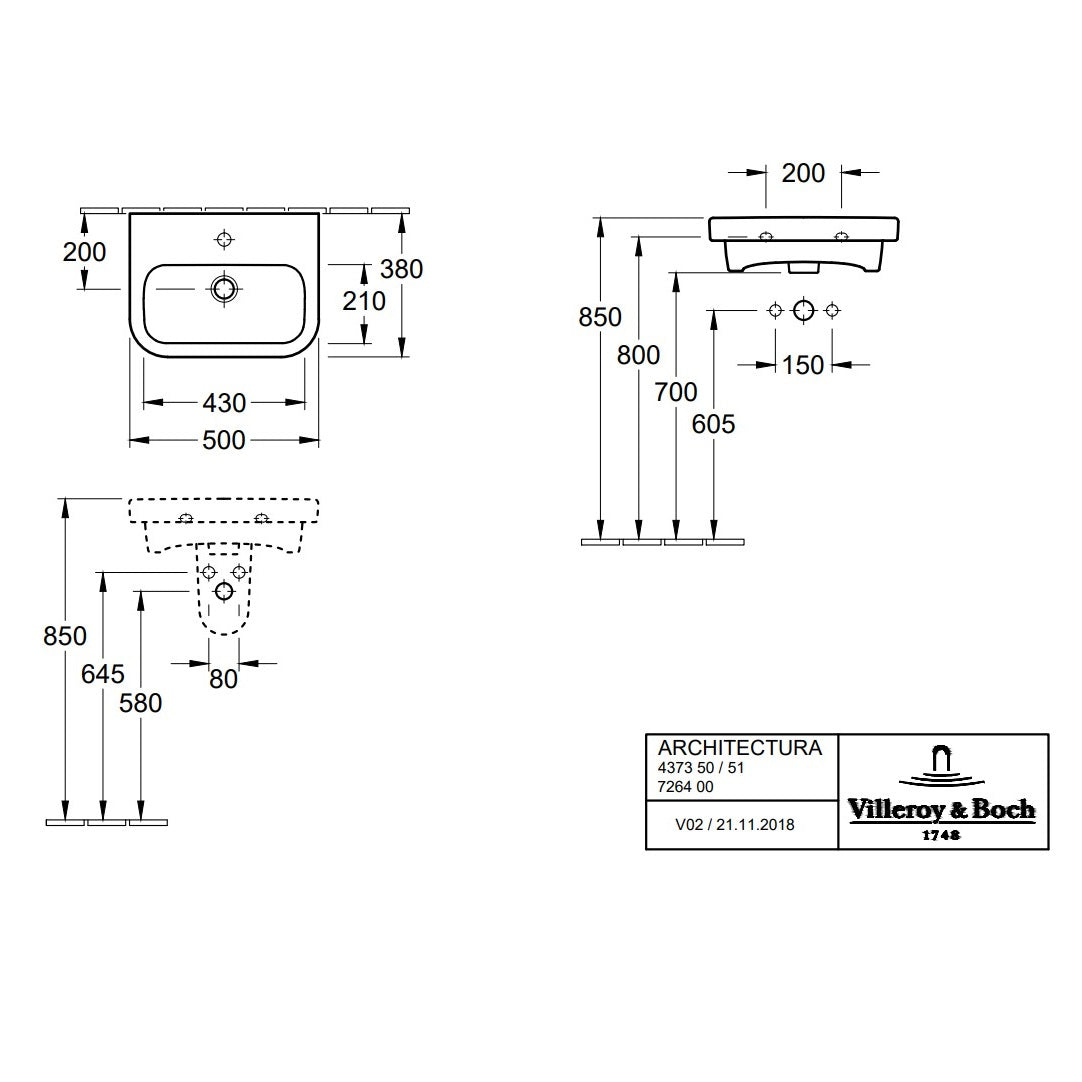 Villeroy & Boch Architectura Handwash Basin with Overflow - 2 Sizes Available