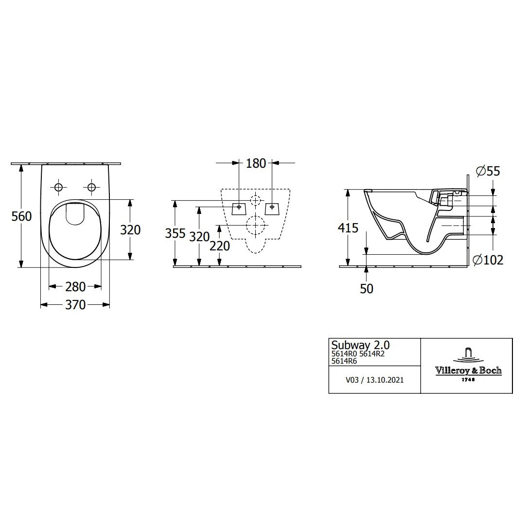 Villeroy & Boch Subway 2.0 Washdown Toilet Wall-Mounted - White Alpin