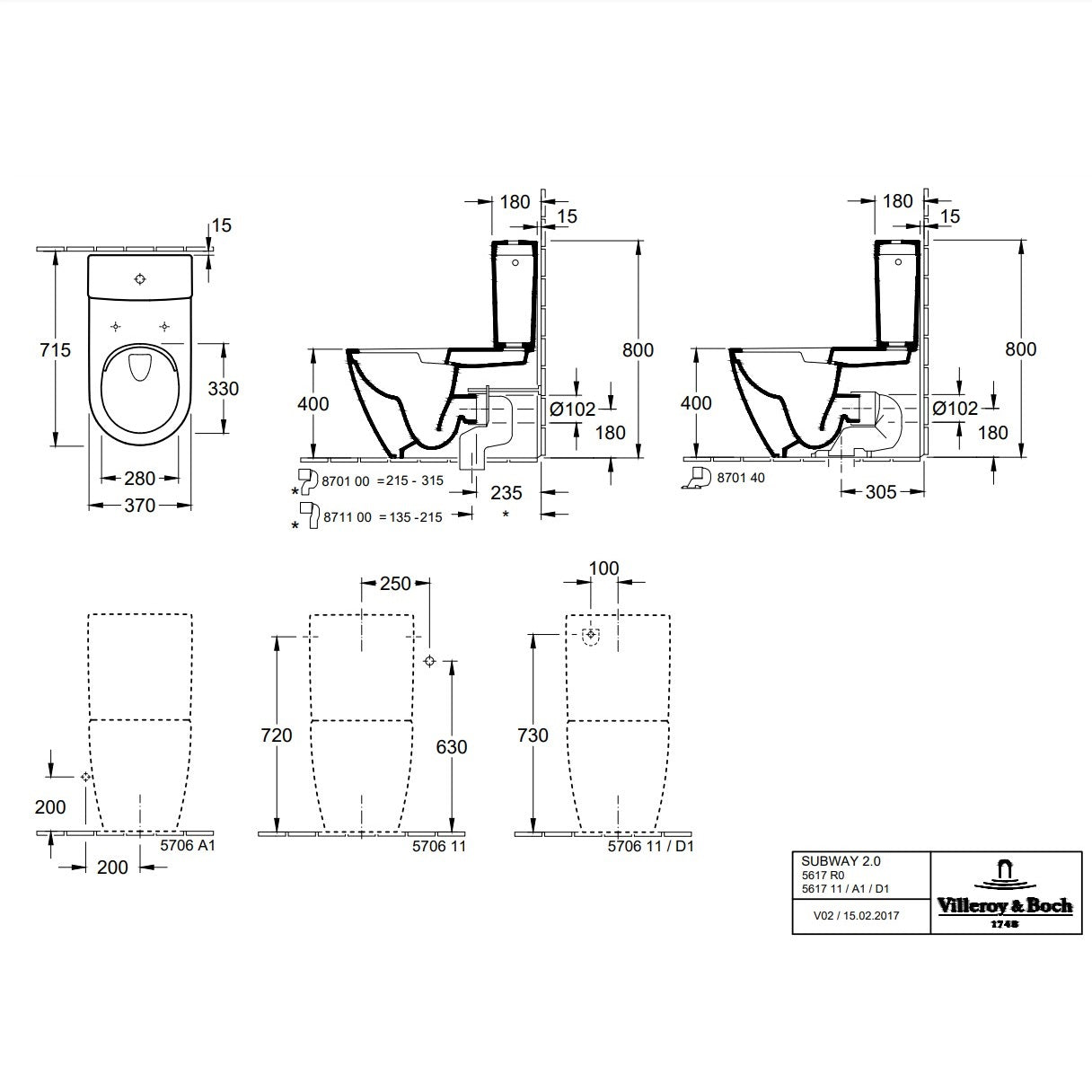 Villeroy & Boch Subway 2.0 Washdown Toilet For Close-Coupled WC-Suite