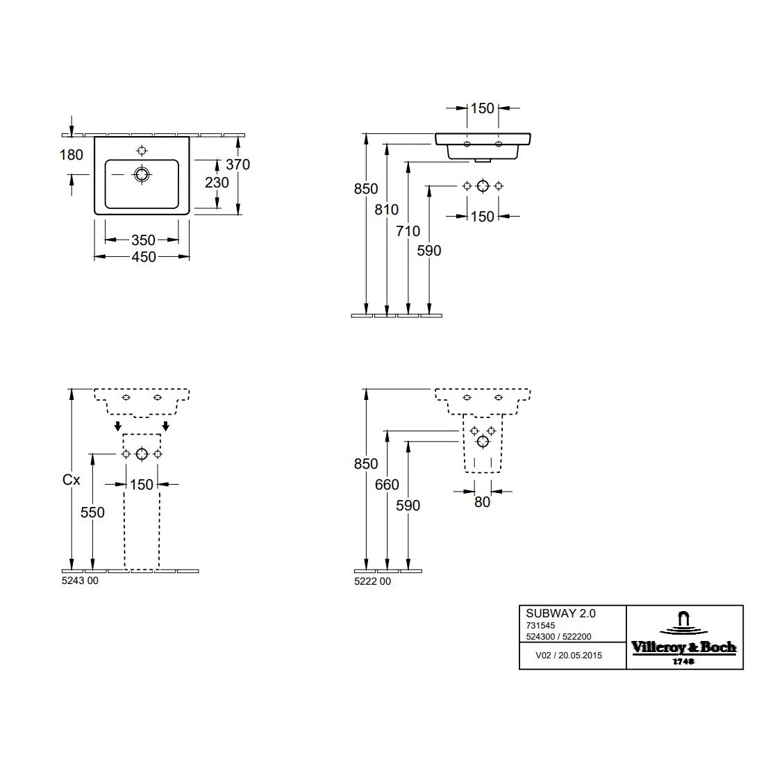 Villeroy & Boch Subway 2.0 Vanity Unit, 1 Drawer - 440 x 420 x 352 mm