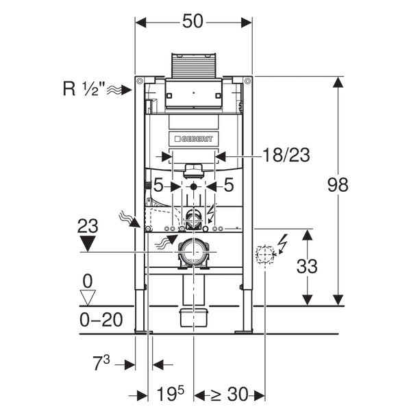 Geberit Duofix Frame For Wall-Hung WC, 98cm, With Omega Concealed Cistern