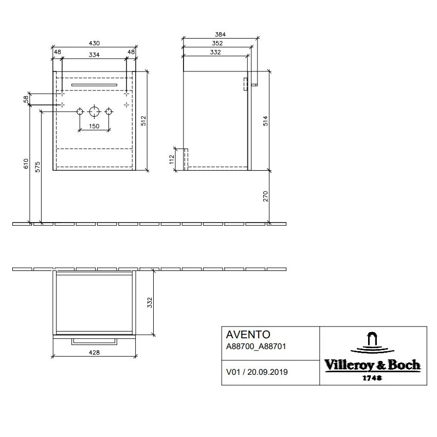 Villeroy & Boch Avento Handwash Basin - 450 x 370 x 180 mm