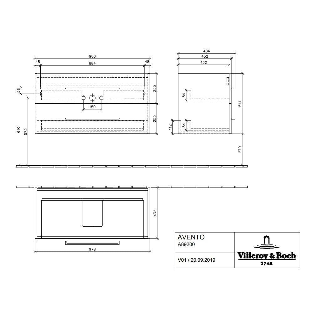 Villeroy & Boch Avento Vanity Washbasin - 1000 x 470 x 180 mm