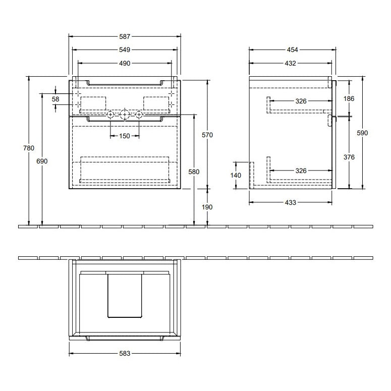 Villeroy & Boch Subway 2.0 Vanity Unit, 2 Drawer - 587 x 590 x 454 mm