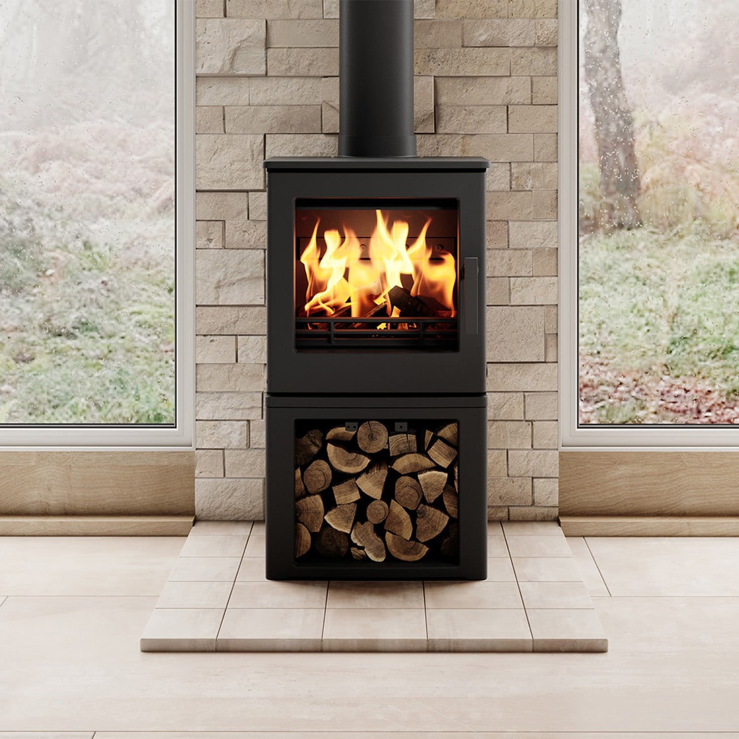ACR Woodpecker WP4LS Wood Burning Cast Iron Stove - With Log Store