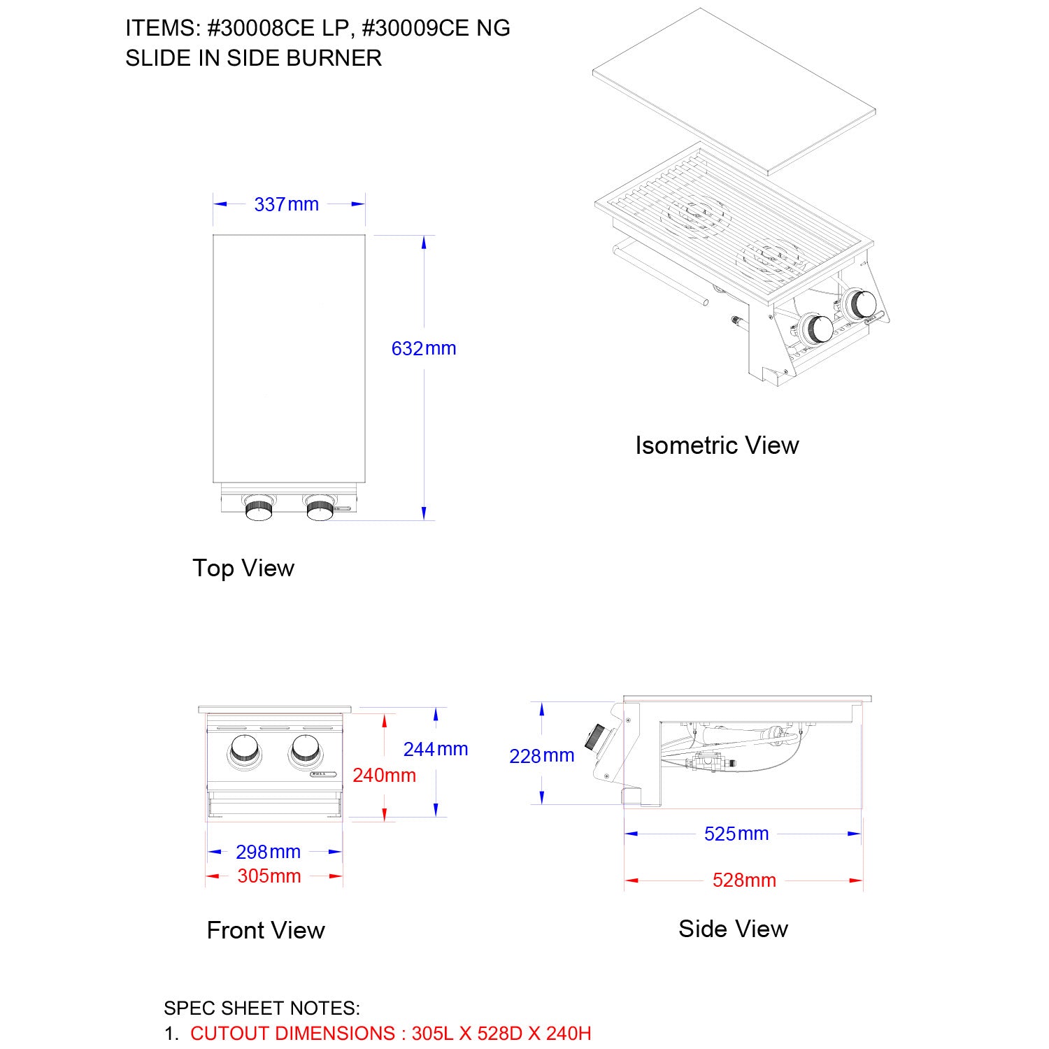 Bull BBQ Component Slide-In Double Side Burner