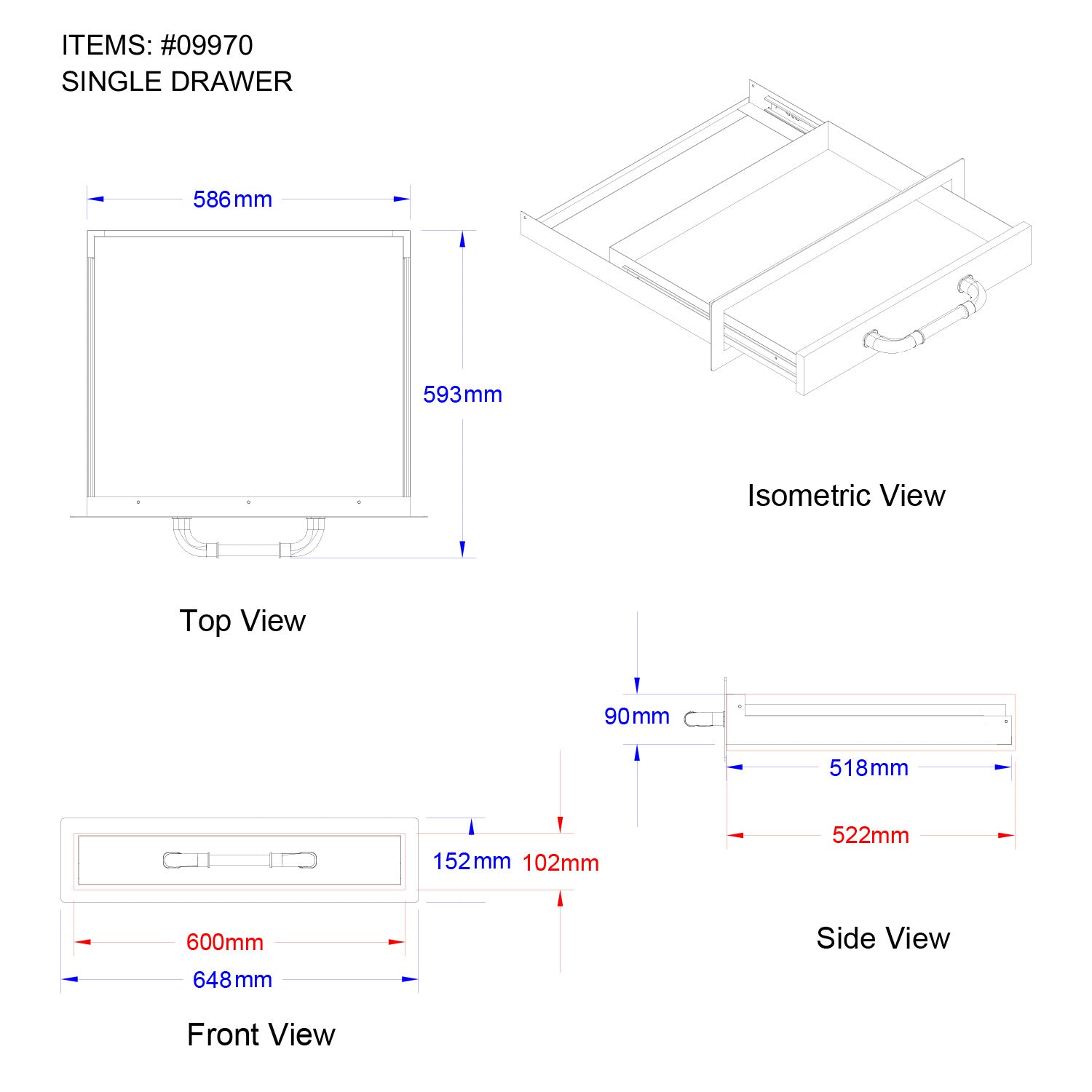 Bull BBQ Component Single Drawer