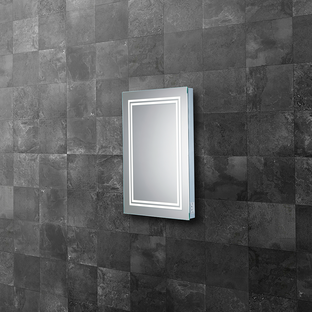 HIB Boundary LED Illuminated Bathroom Mirror - With Built in Charging Sockets and Heated Pad