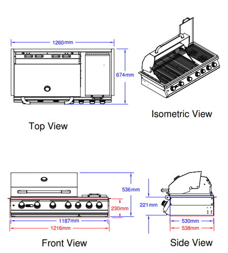 Bull BBQ Component Built-in 7 Burner Gas BBQ Grill - Stainless Steel