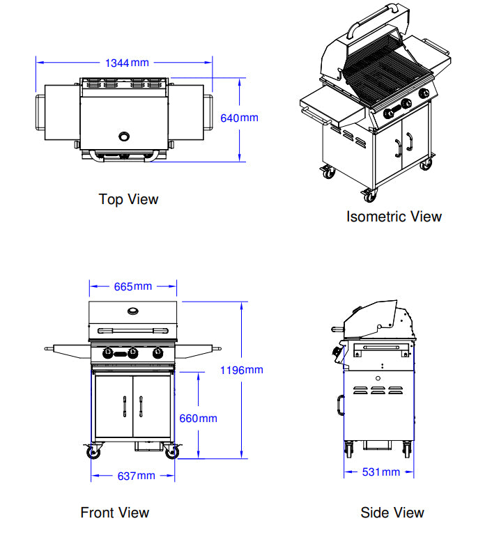 Bull BBQ Steer Gas 60cm BBQ - 3 Burners