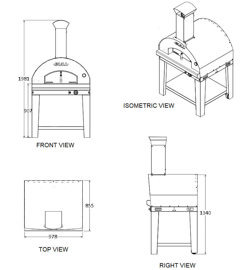 Bull BBQ Extra Large Pizza Oven & Cart - Gas Fuelled