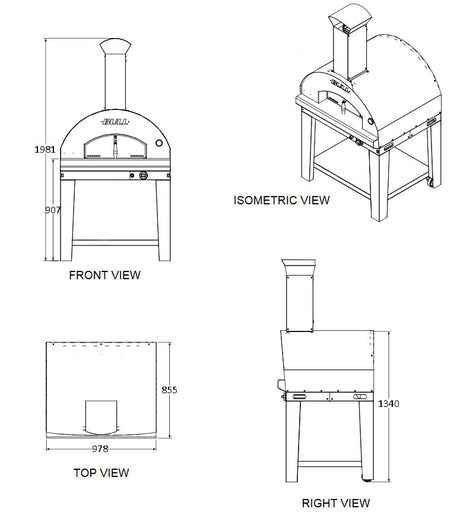 Bull BBQ Extra Large Pizza Oven & Cart - Gas Fuelled