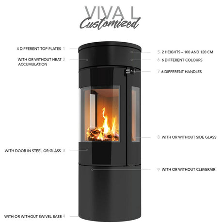 Rais Viva L 160 Classic Wood Burning Stove - Steel Framed Door with Glass Sides