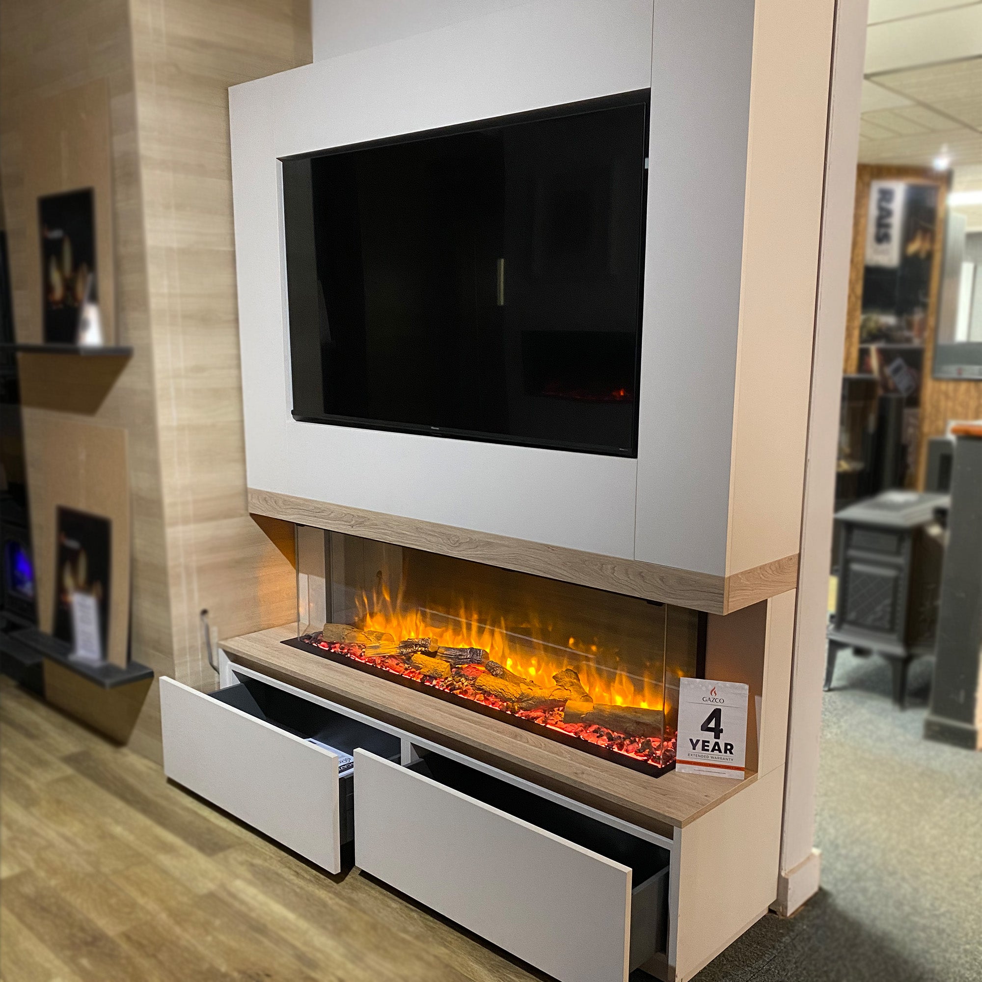 Gazco Fires eReflex 135RW Electric Inset Fire Presented in Morgen Media Small Hub - Ex Display