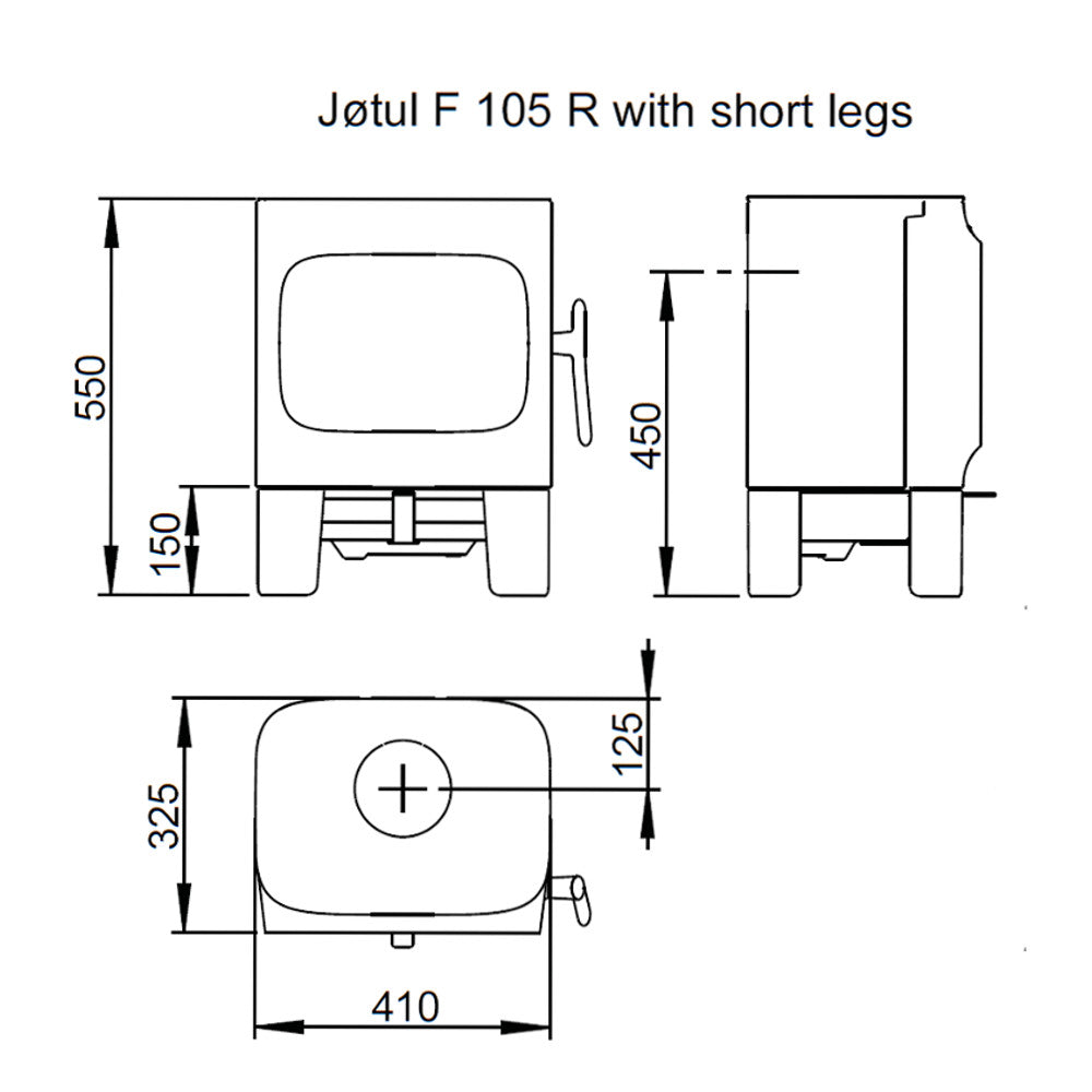 Jotul F105 Wood Burning Stove with Short Legs - Black