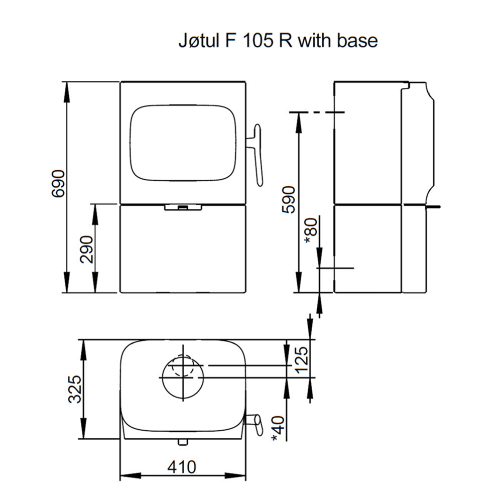 Jotul F105 Wood Burning Stove with Base Unit - Black
