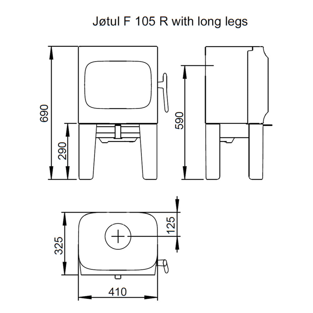 Jotul F105 Wood Burning Stove with Long Legs - Black