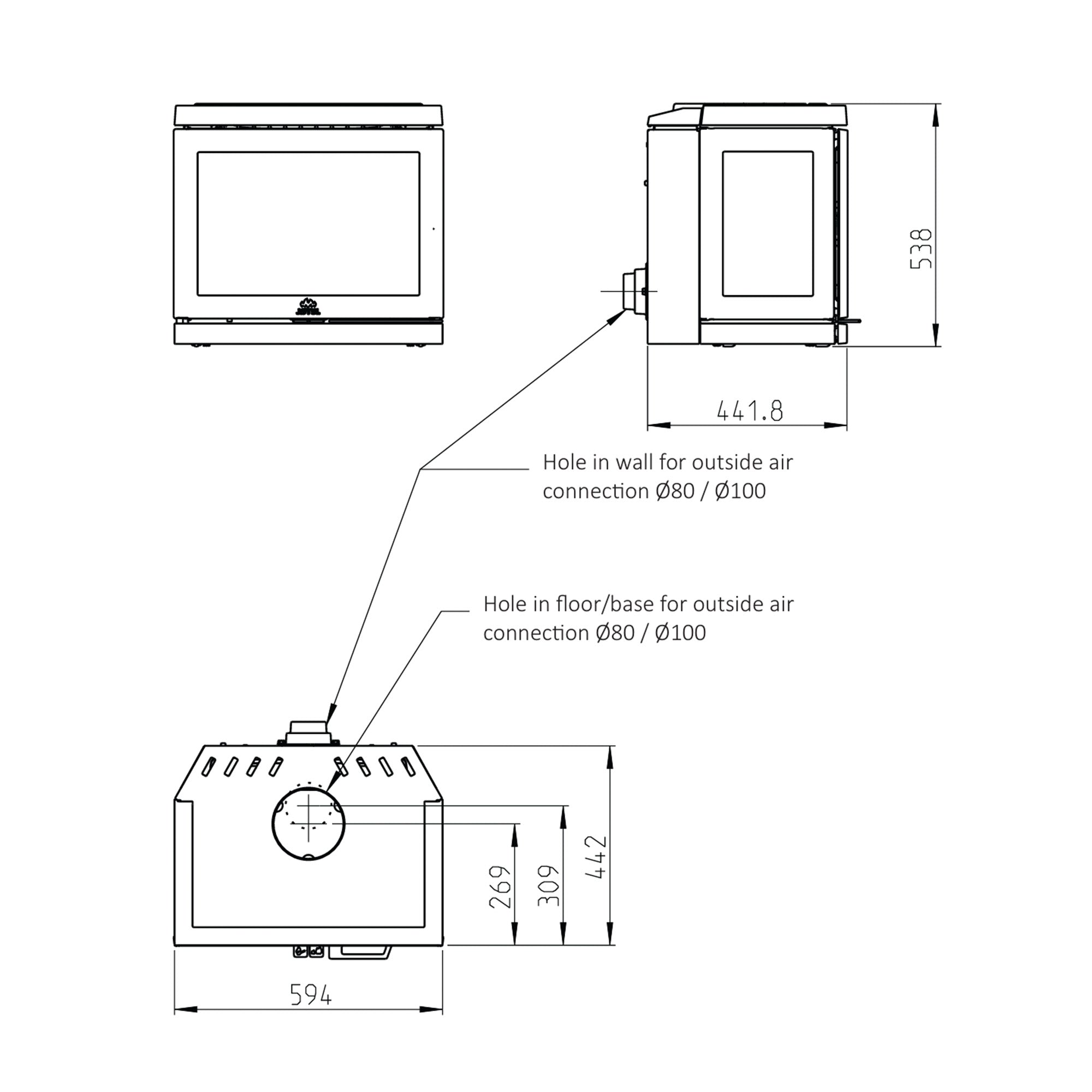 Jotul F520 3 Sided Wood Burning Stove - Low Base