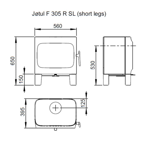 Jotul F305 Wood Burning Stove with Short Legs - Black