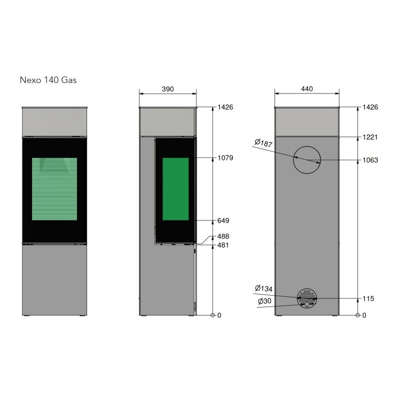 Rais Nexo 140 Gas Stove - Glass Door