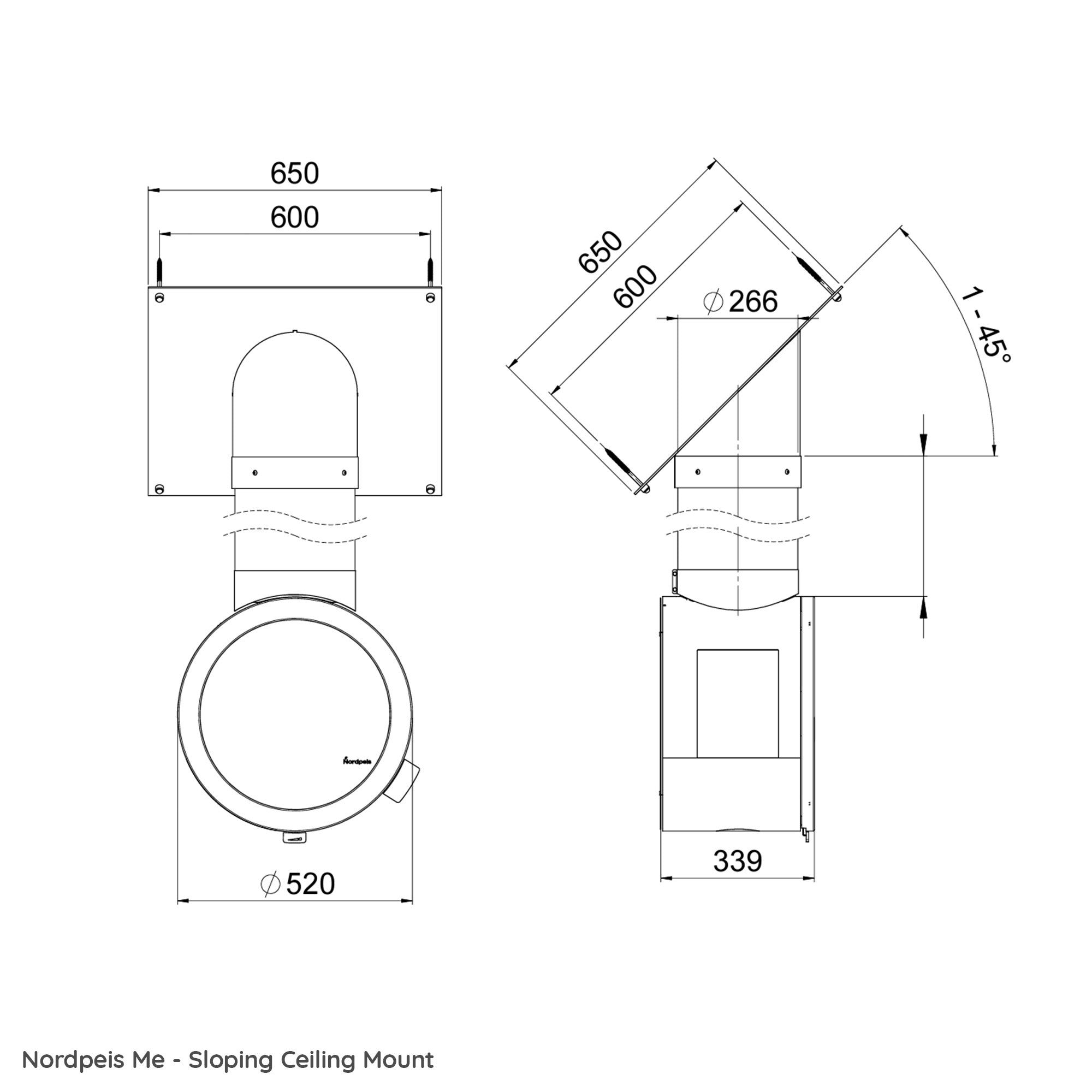 Nordpeis ME Wood Burning Stove - Ceiling Mounted