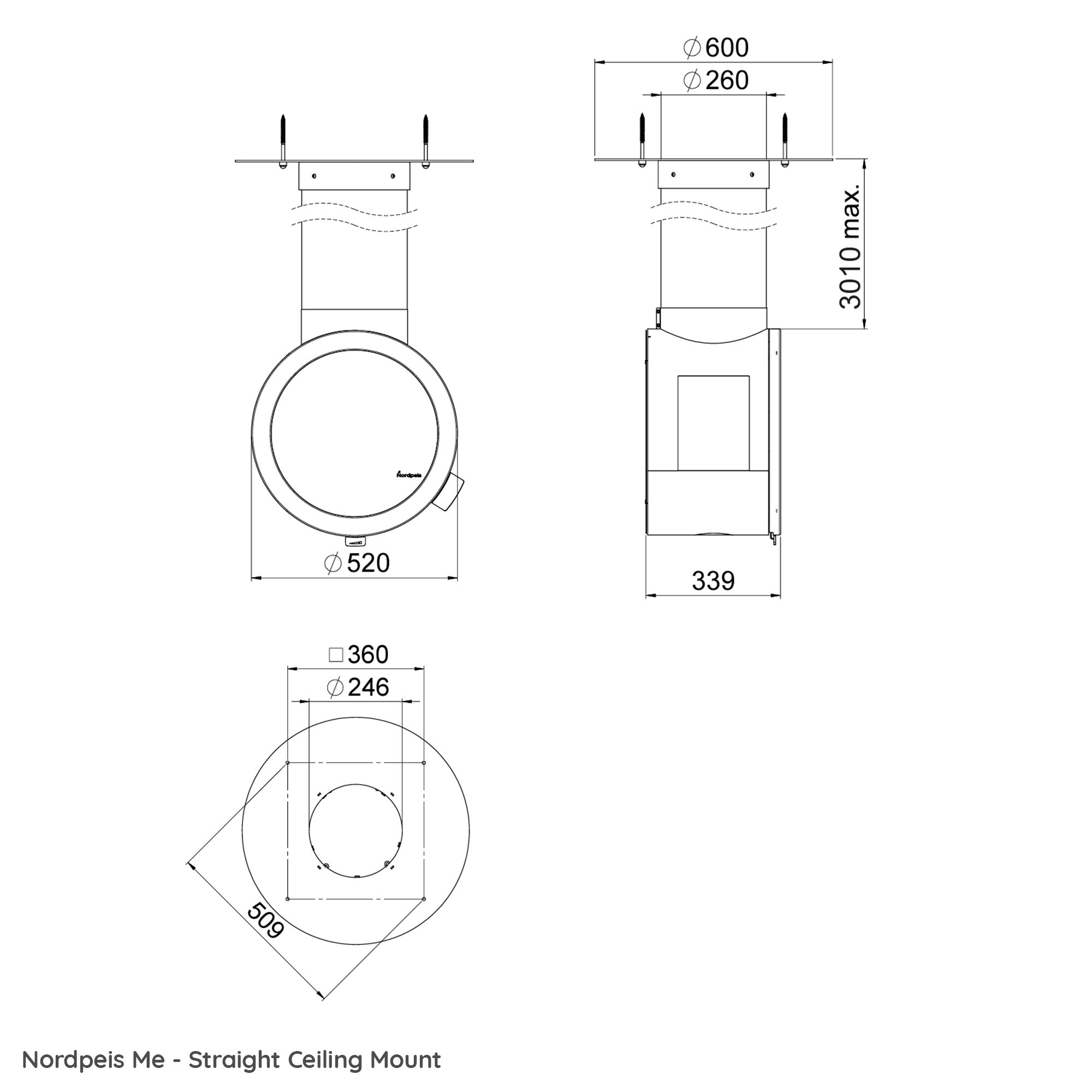 Nordpeis ME Wood Burning Stove - Ceiling Mounted