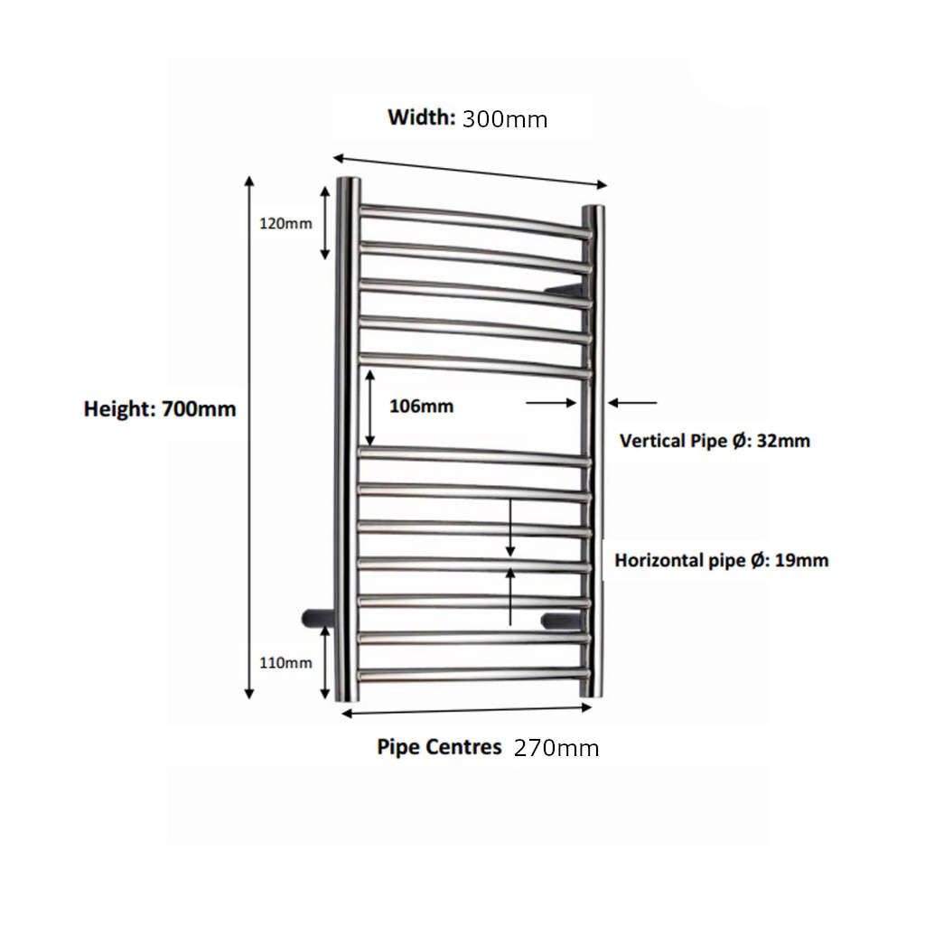 JIS - Ouse Heated Towel Rail - Satin stainless steel