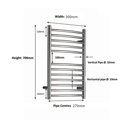 JIS - Ouse Heated Towel Rail - Satin stainless steel