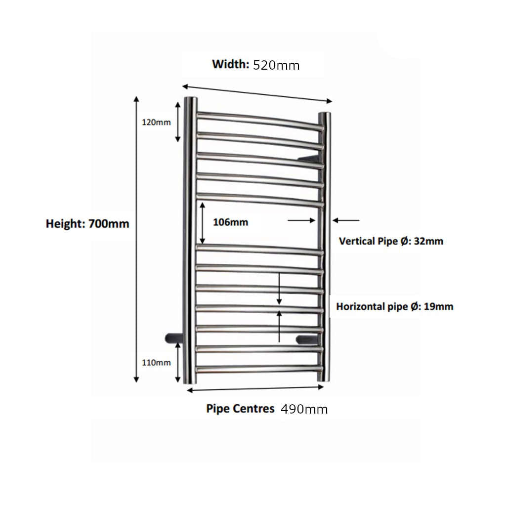 JIS - Ouse Heated Towel Rail - Satin stainless steel