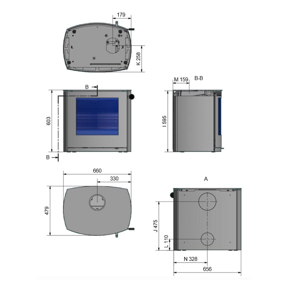 Rais Q-Tee 2 C (Curved Front) Wood Burning Stove - Black