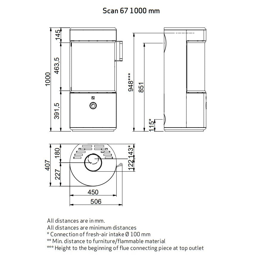 Scan 67 1000mm Black Wood Burning Stove - DEFRA Approved