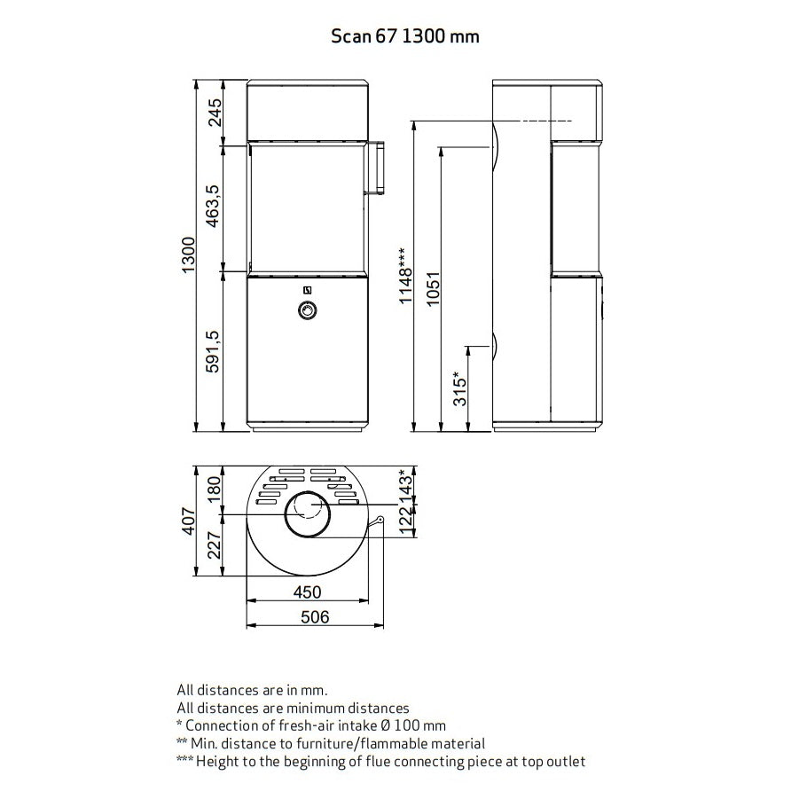 Scan 67 1300mm Black Wood Burning Stove - DEFRA Approved