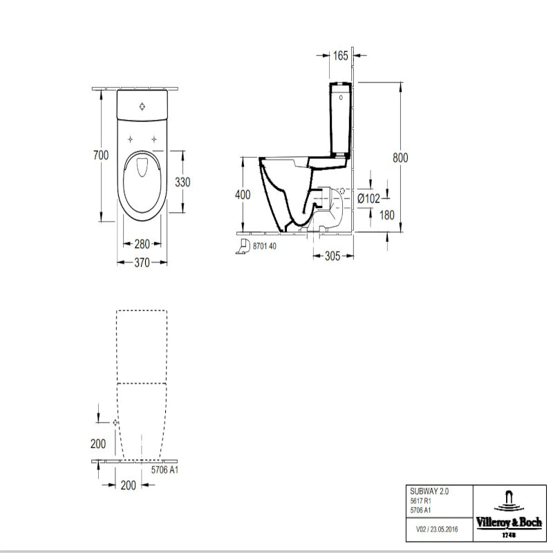 Villeroy & Boch Subway 2.0 Cistern - 2 Water Inlet Options Available
