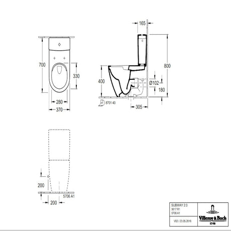 Villeroy & Boch Subway 2.0 Cistern - 2 Water Inlet Options Available