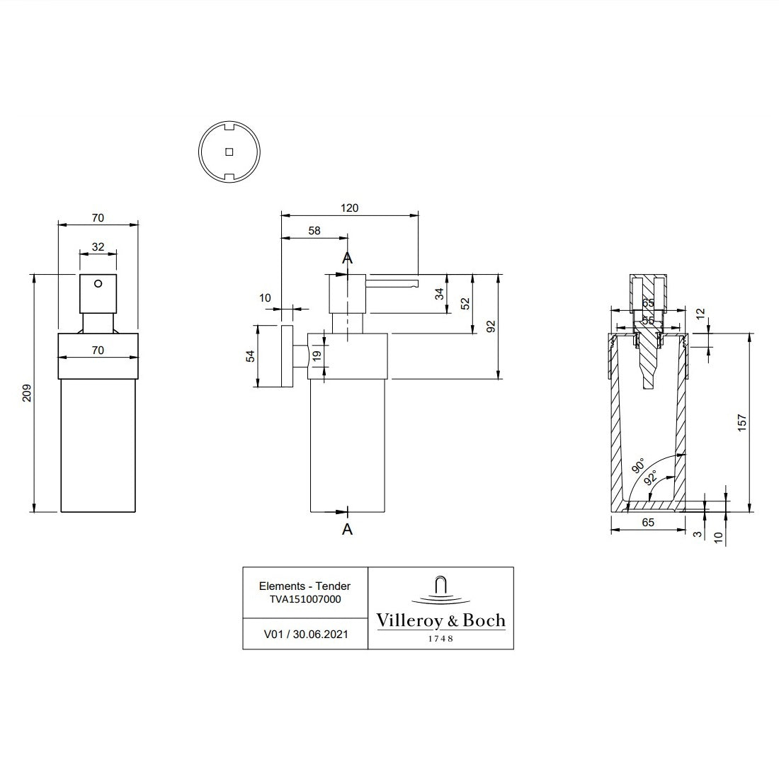 Villeroy & Boch Elements Tender Soap Dispenser - Wall Mounted - Available In Various Colours