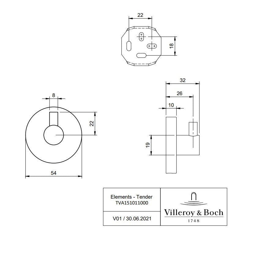 Villeroy & Boch Elements Tender Towel/Robe Hook Single - Available In Various Colours
