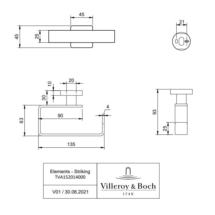 Villeroy & Boch Elements Striking Toilet Roll Holder - Available In Various Colours
