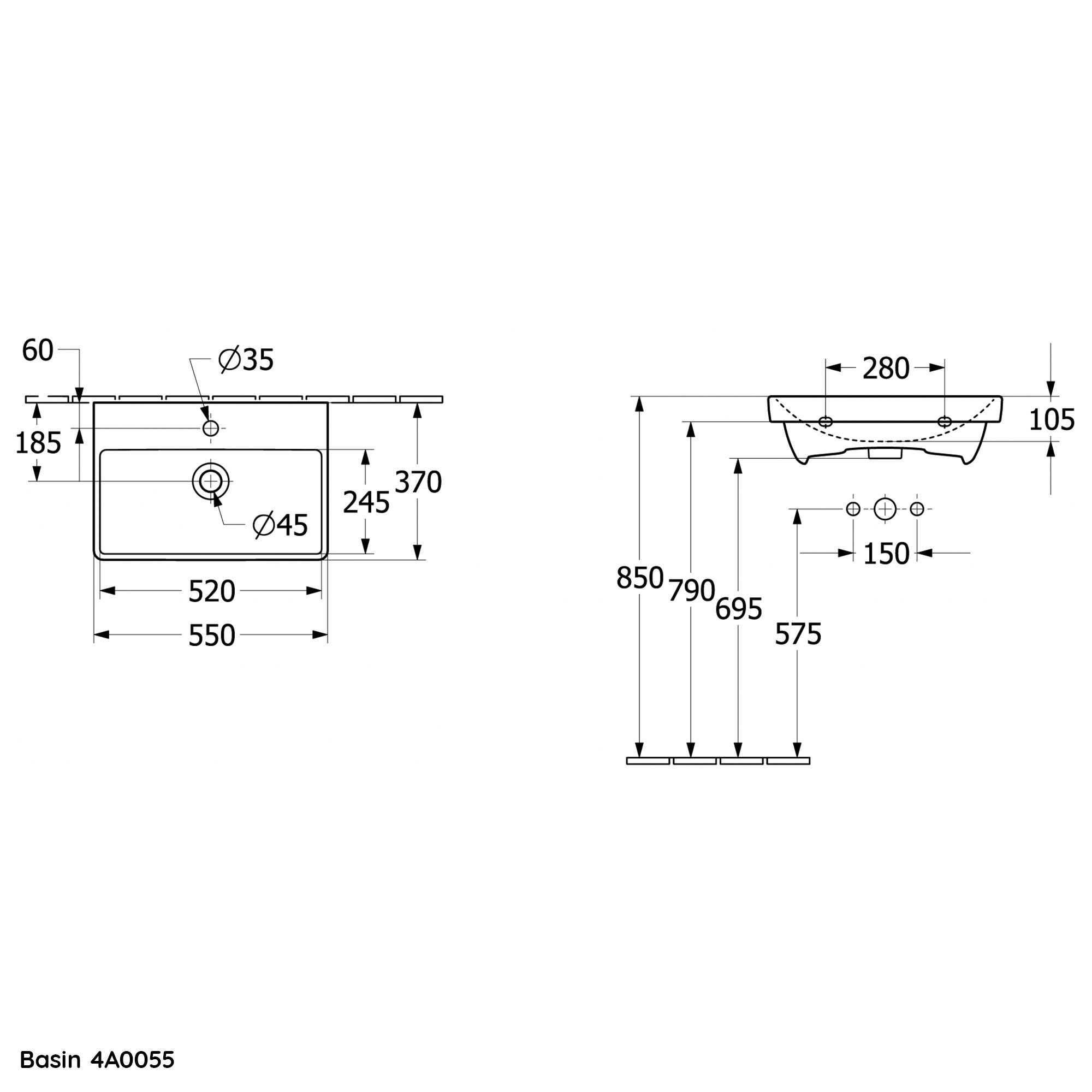 Villeroy & Boch Avento Vanity Unit, 1 Door Left Hand Black Handle - 526 x 514 x 384 mm