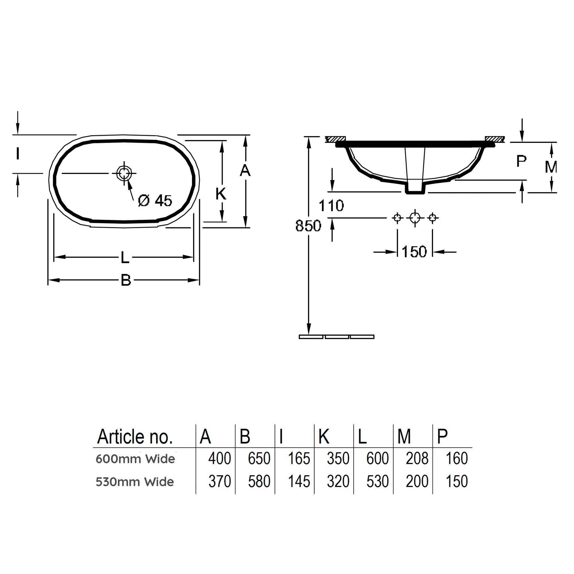 Villeroy & Boch O.novo Undercounter Handwash Basin - Various Sizes Available