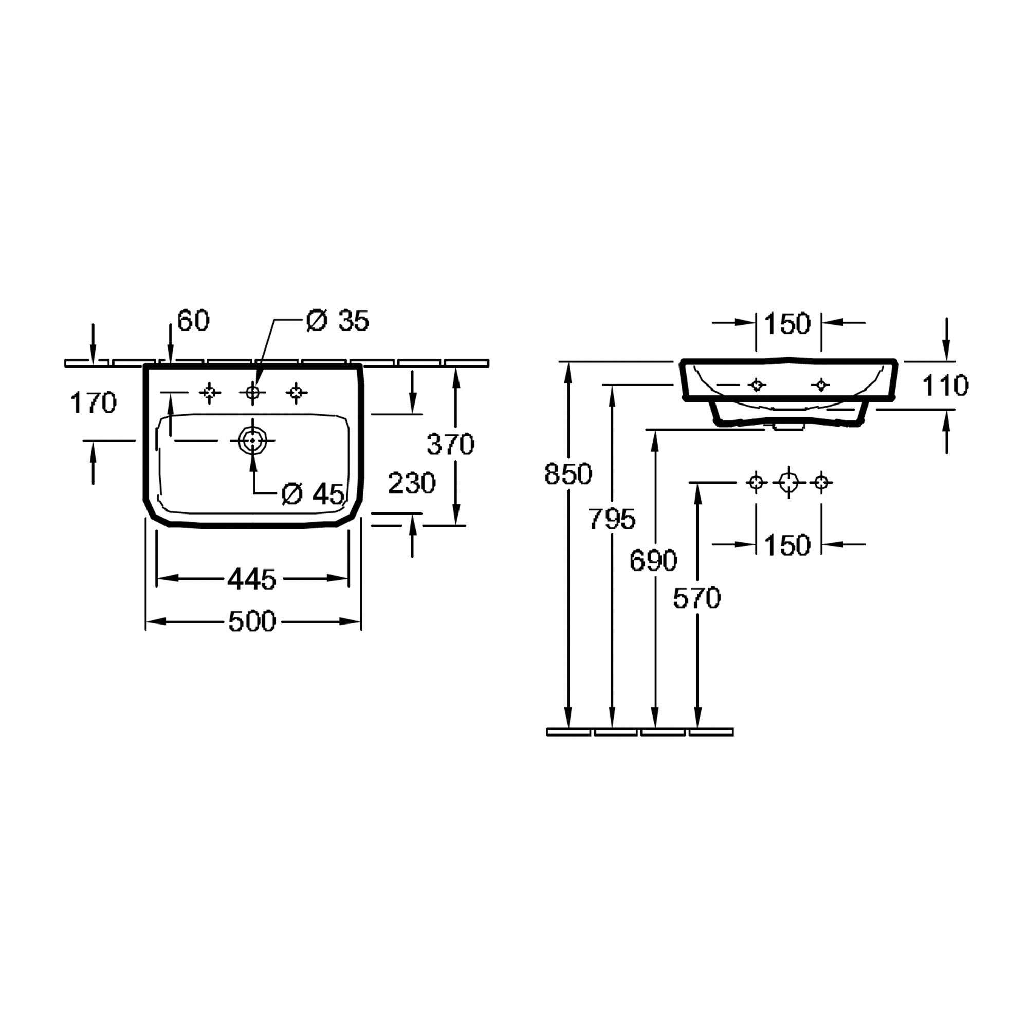 Villeroy & Boch O.novo Handwash Basin with Overflow - 500 x 370 x 160 mm