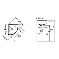 Villeroy & Boch O.novo Corner Handwash Basin Compact - 415 x 415 x 195mm