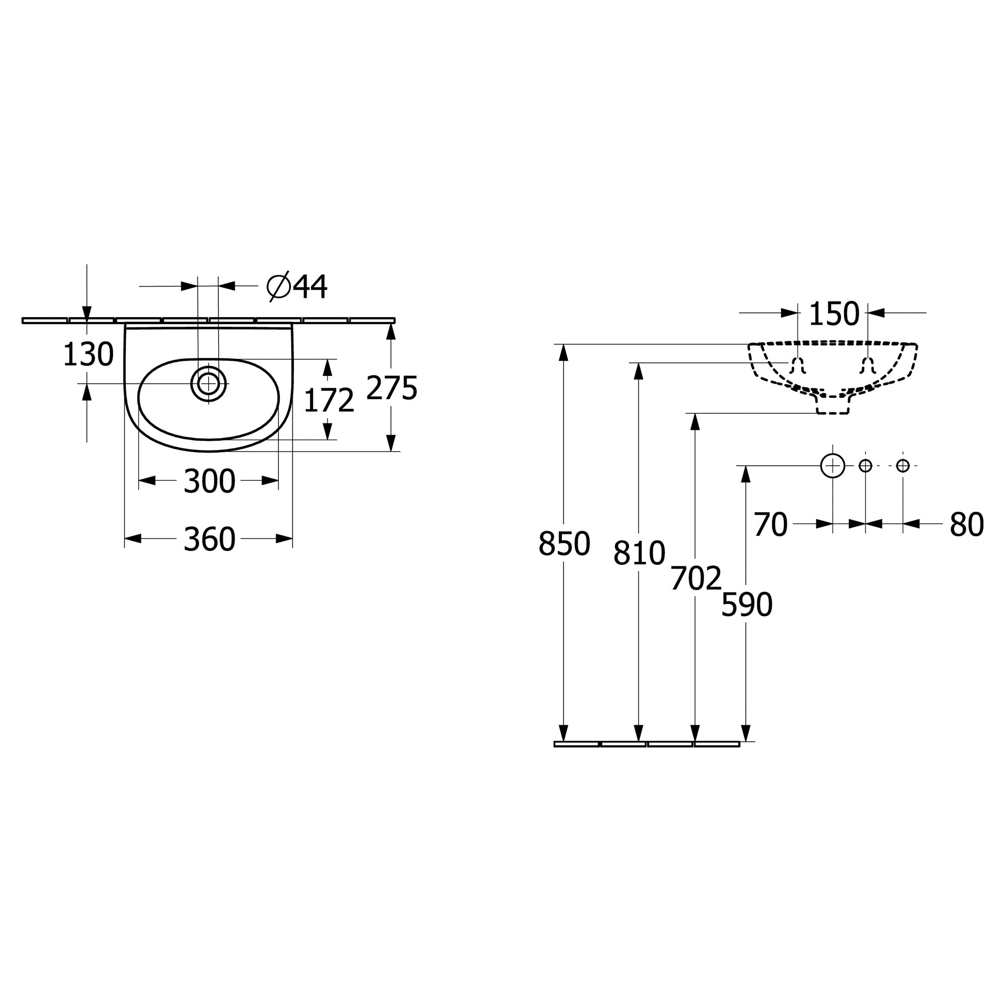 Villeroy & Boch O.novo Handwash Basin - 360 x 275 x 145mm - Left/Right Tap Hole Options