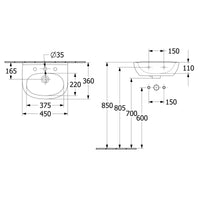 Villeroy & Boch O.novo Handwash Basin with Overflow - 450 x 360 x 160mm