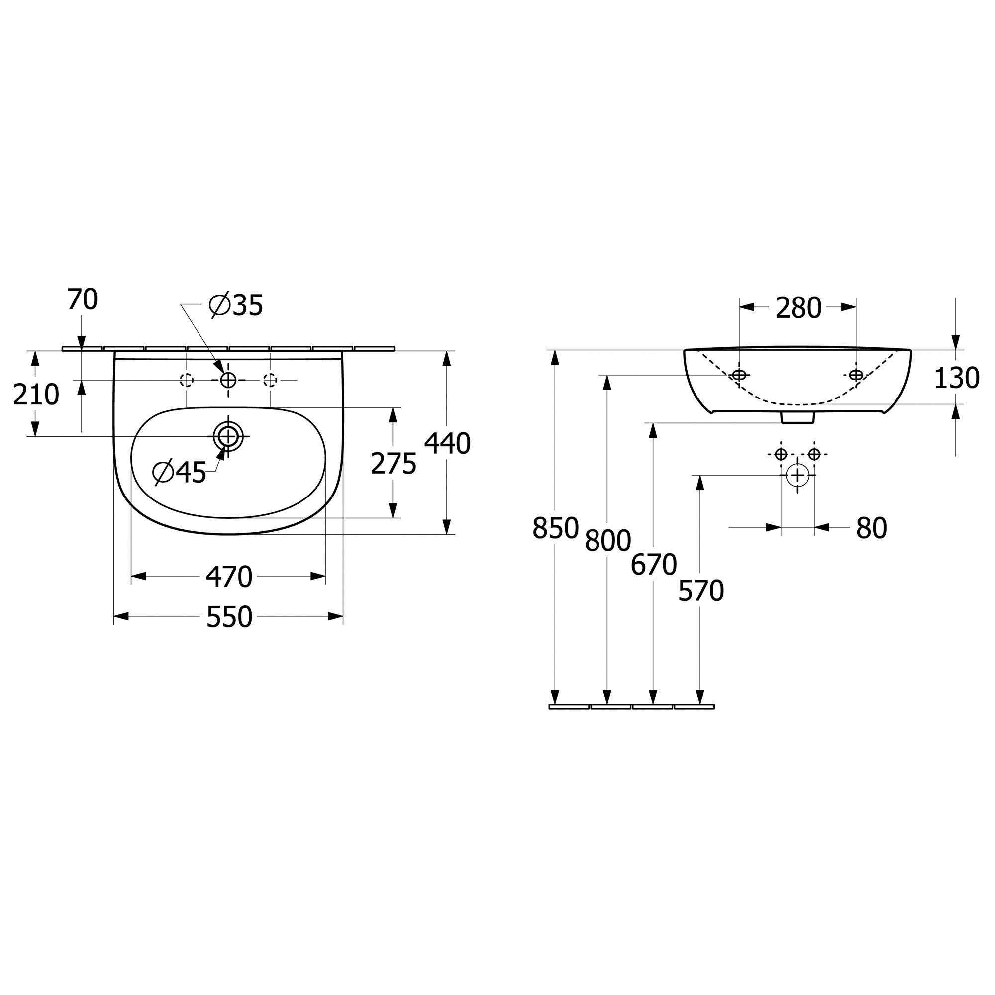 Villeroy & Boch O.novo Handwash Basin with Overflow - 550 x 440 x 180mm