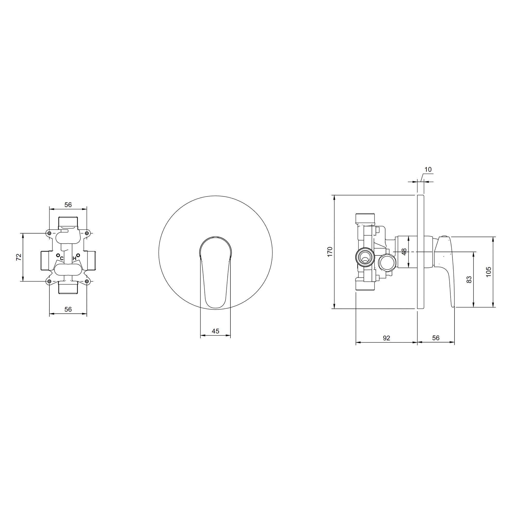 Villeroy & Boch O.novo Start Bath or Shower Mixer Single Lever - Wall Mounted