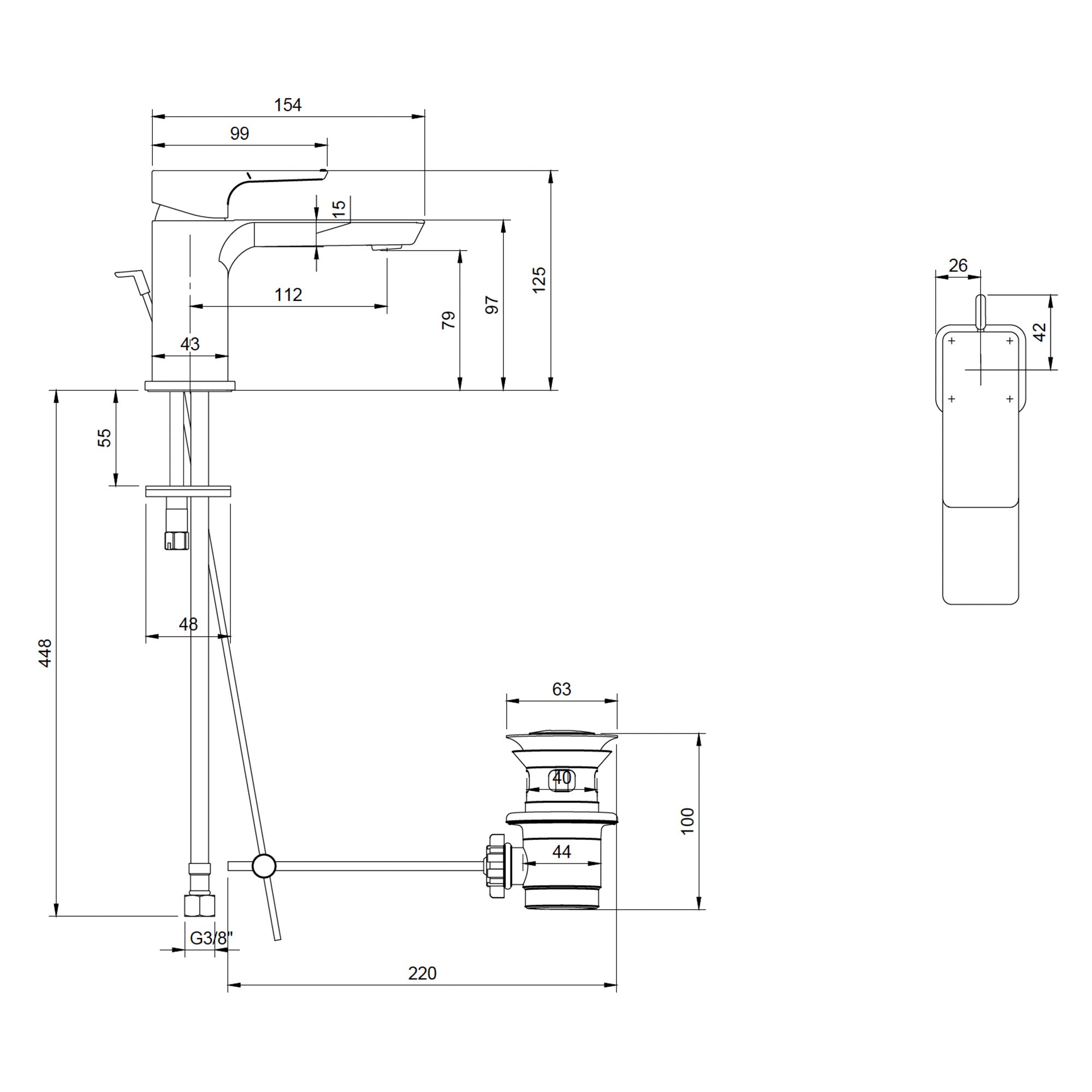 Villeroy & Boch Subway 3.0 Mini Basin Mixer Single Lever - Includes Waste